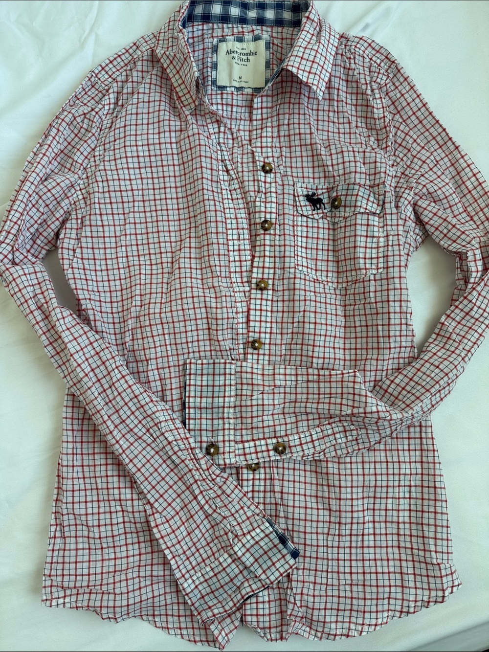 Abercrombie & Fitch Red and White Plaid Button-Down Shirt